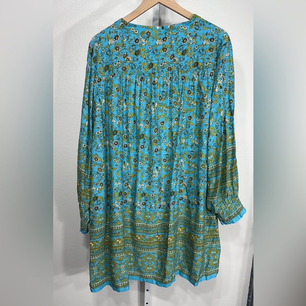 Natural Life Dara V-Neck Mini Dress Large Blue Green Tassels - Picture 3 of 8